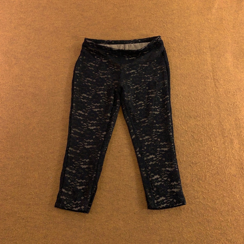 White Fox Womens Small Black Floral Lace Lined Cropped Leggings New